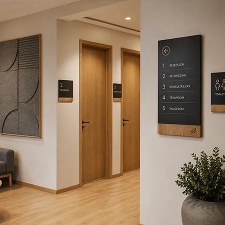Wayfinding-skilte i træ til virksomheder