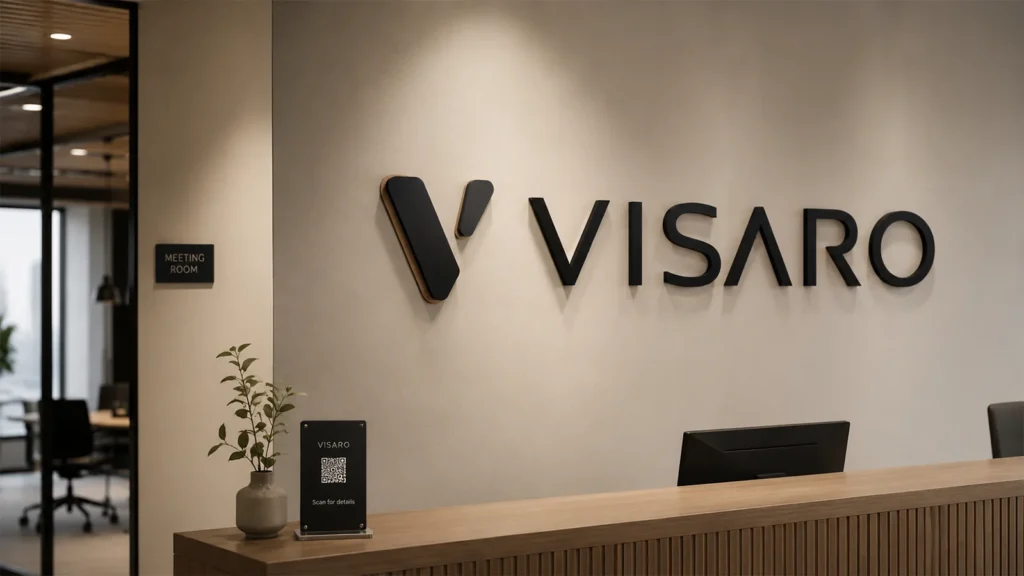 Logo- og receptionsskilt ved indgang på hotel