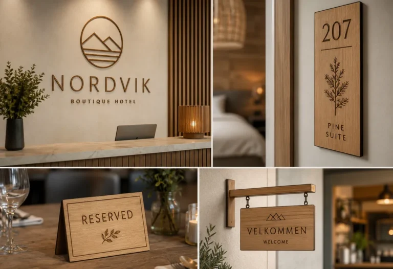 skilte i træ skåret og graveret til erhverv